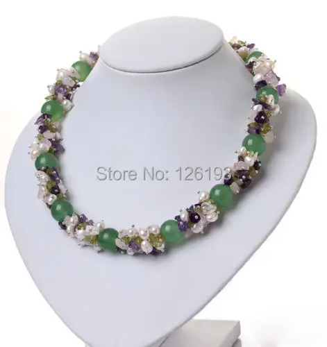 Nice Chunky Natural Freshwater Pearl  Aventurine Stone Necklace Earrings Bracelet Set for Women