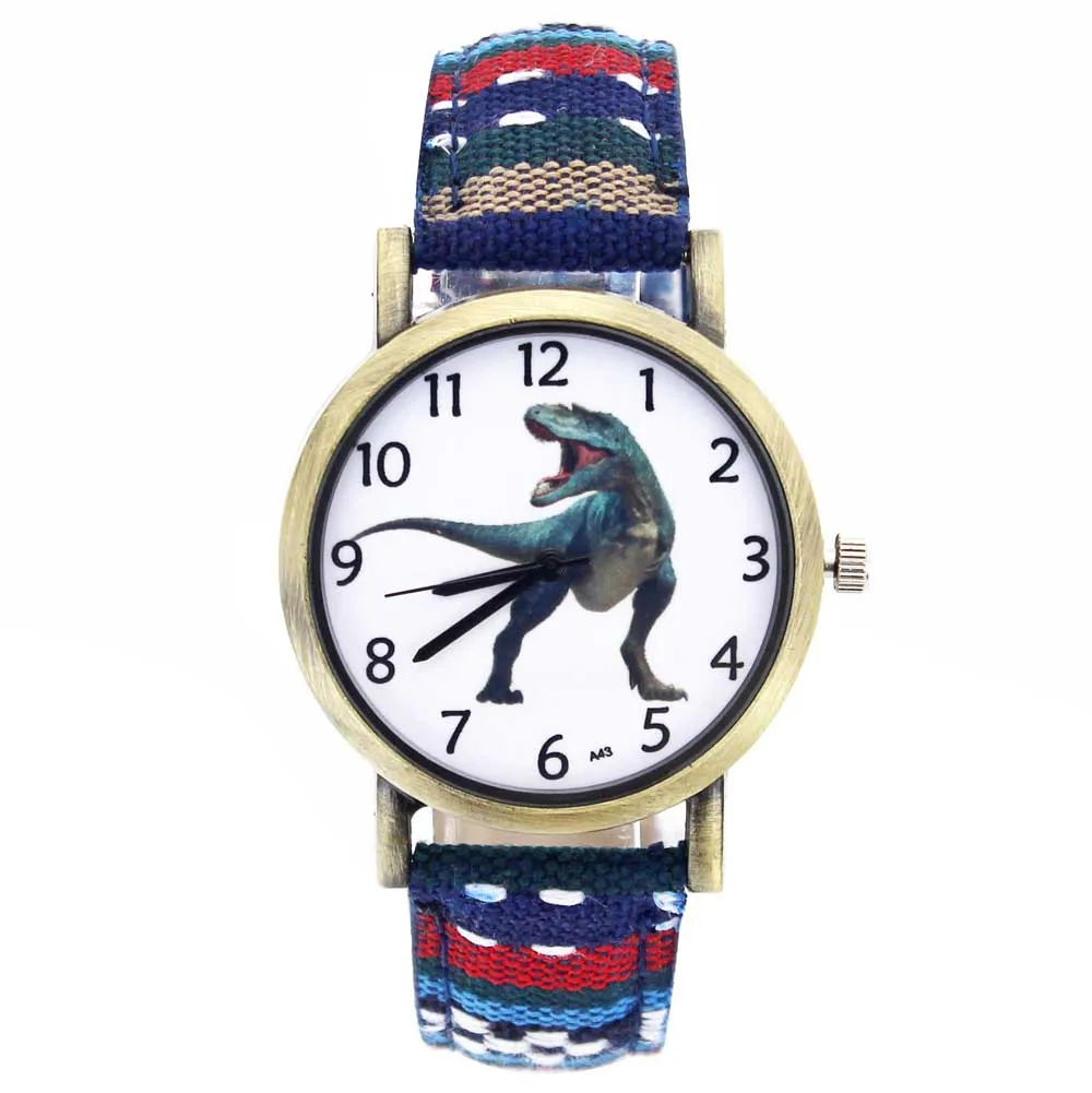 Dinosaur Jurassic Tyrannosaurus Rex Dragon Pattern Fashion Casual Men Women Canvas Cloth Strap Sport Analog Quartz Watch