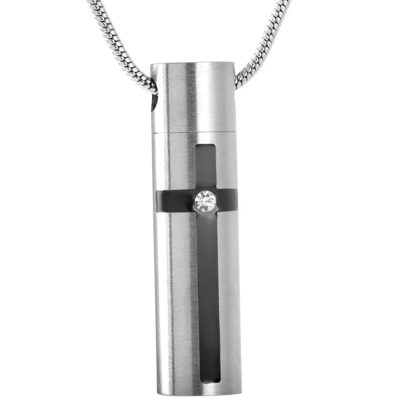 

CMJ9160 High Polish Corss On Cylinder Ashes Locket Cremation Pendant Waterproof Urn Necklace 20'' Snake Chain Filling Kits Box