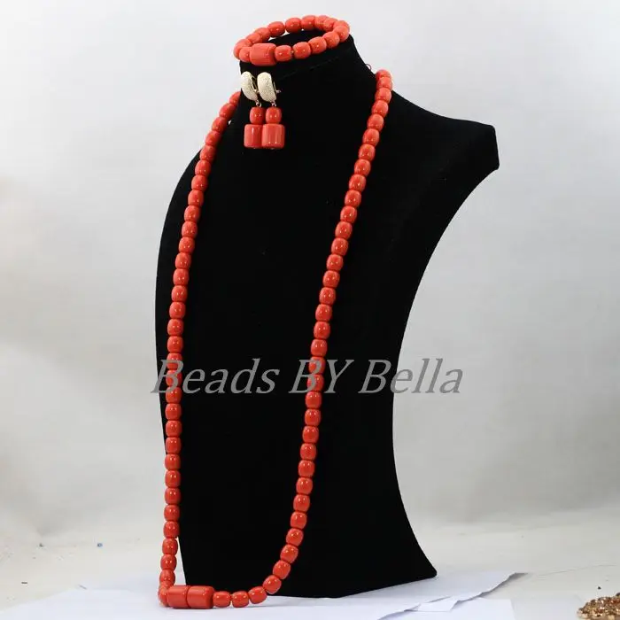 

36inches Long African Beaded Necklace Set Artificial Coral Fashion Wedding Party New Women Gift Jewelry Set Free Shipping ABL227