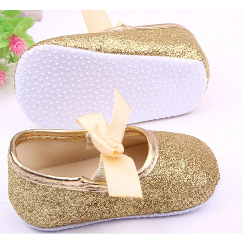 Fashion Bling Baby Shoes Princess Butterfly-knot Infant First Walkers Soft Sole Toddler Girl Shoes Gold Pink Silver