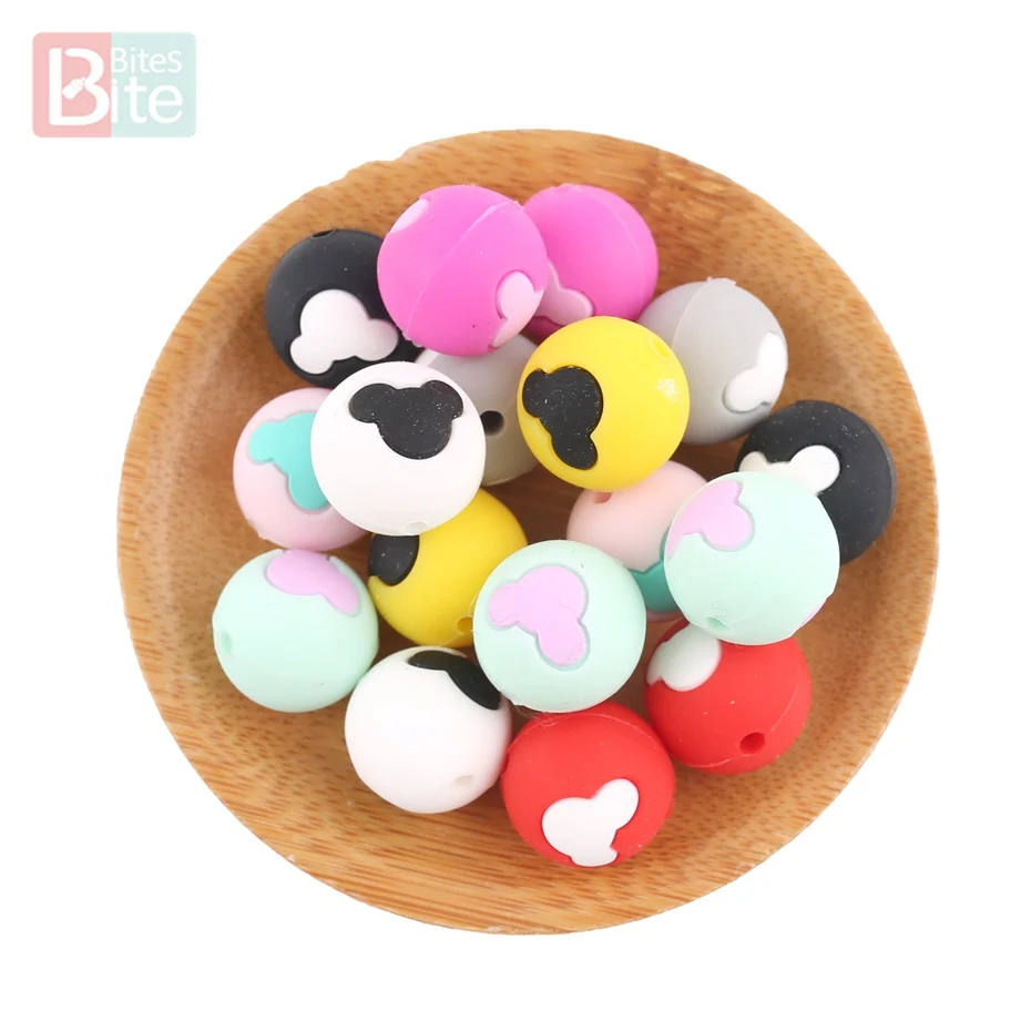 กัด Bites 10PC ซิลิโคนลูกปัดหมี DIY ห่วงโซ่ Pacifier ทารกพยาบาลผลิตภัณฑ์ทำซิลิโคนเกรดอาหาร Perle ยางกัดฟัน15มม.