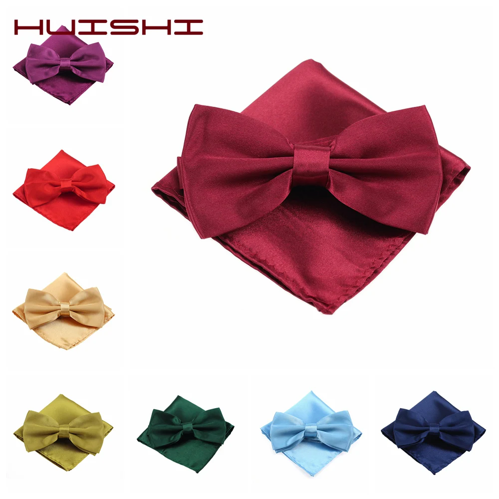 HUISHI Neck Tie Plain Check Butterfly Handkerchief Bowtie Men For Men Pocket Square Vintage Purple Black Yellow Silver Wedding