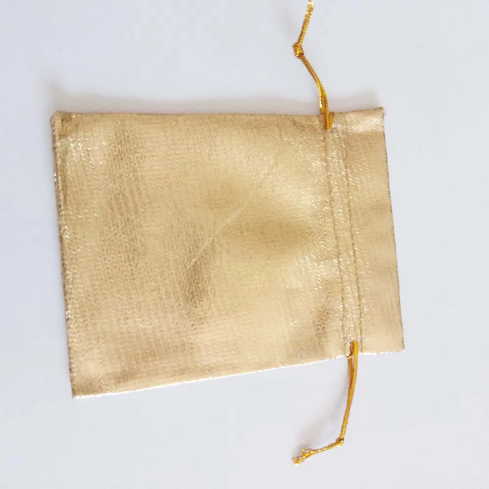 50pcs Gold Cloth Foil Organza Bag Drawstring Bag Jewelry Bags Fabric Pouch Gift Bags Wedding/Party/Christmas Packaging Display