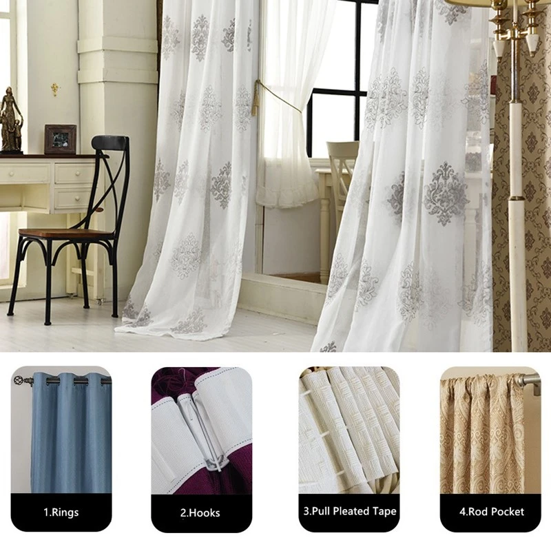 Custom Made Linen Embroidered Curtain Bedroom Window Tulle Gauze Grey Voile Curtains For Living Room Curtain Finished