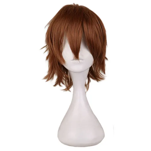 QQXCAIW Peluca corta de Cosplay marrón claro para hombre, pelucas de pelo sintético de 30 Cm