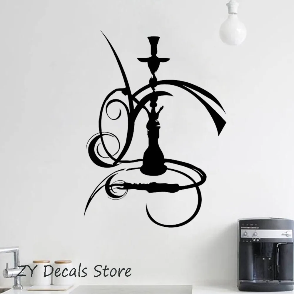 Vinyl Wall Stickers Shisha Hookah Smoking Smoke Arabic Bar  Vinyl Decal Kitchen Waterproof Room Decoration Decals Mural S678