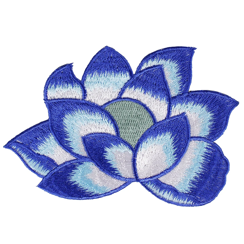 Lotus Flower Embroidery Applique Iron on Fabric Patches Badges Sticker Garment Repair Decorated Sewing Accessories TH680