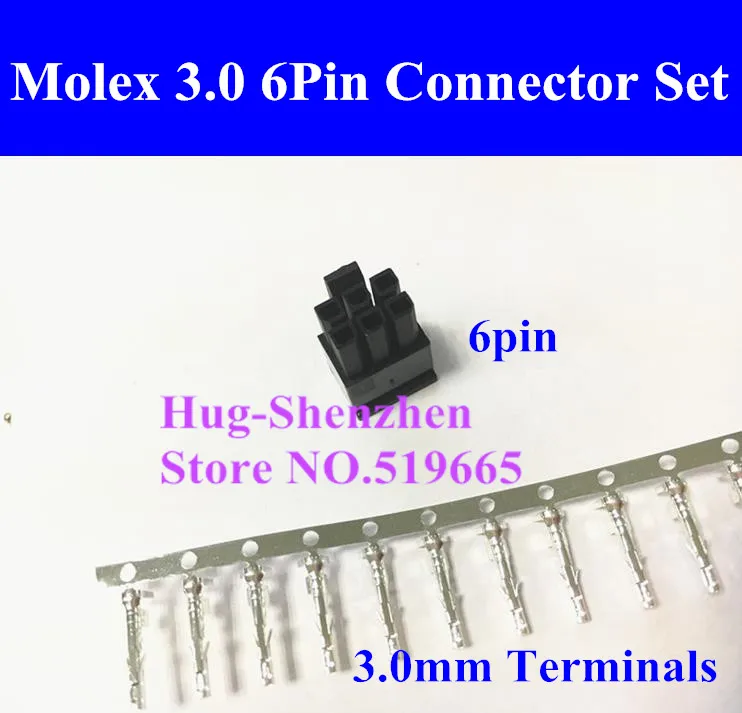 

Wholesale 100X Molex 3.0mm 2*3pin 6 Pin 6pin 43645-0600 Male Power Connector Housing Black Plastic Shell with 600 terminals pin