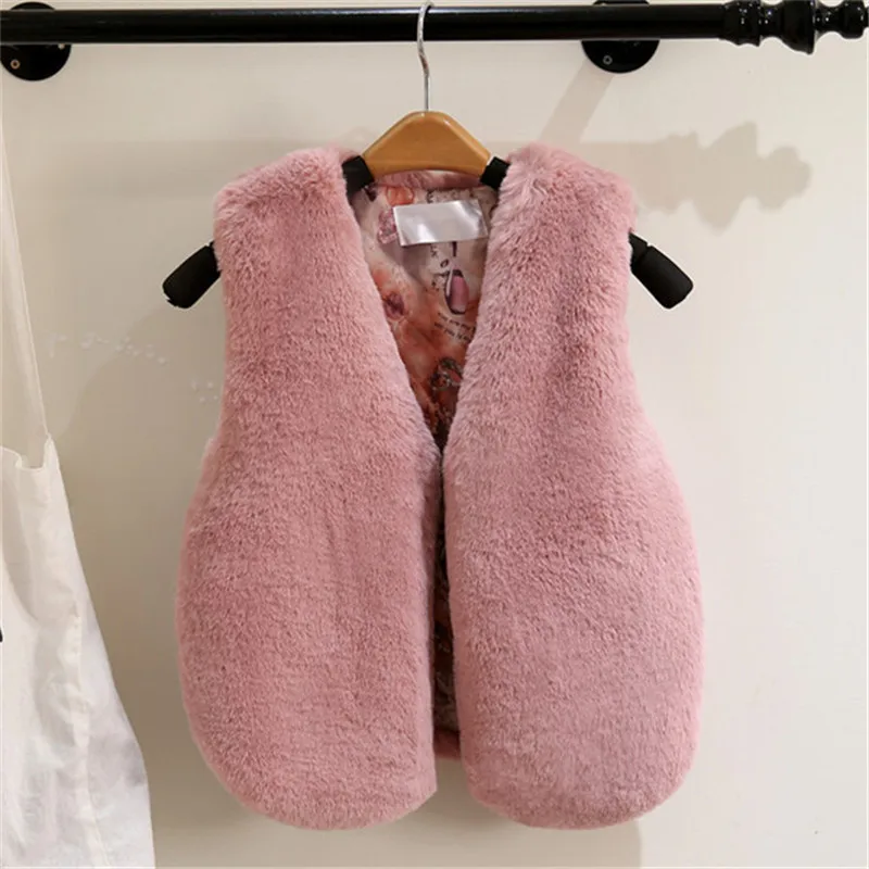 Girls Faux Fur Vests 2022 Autumn Winter Kids Waistcoats For Baby Girl 2-7Years Old Children Outerwear DWQ067