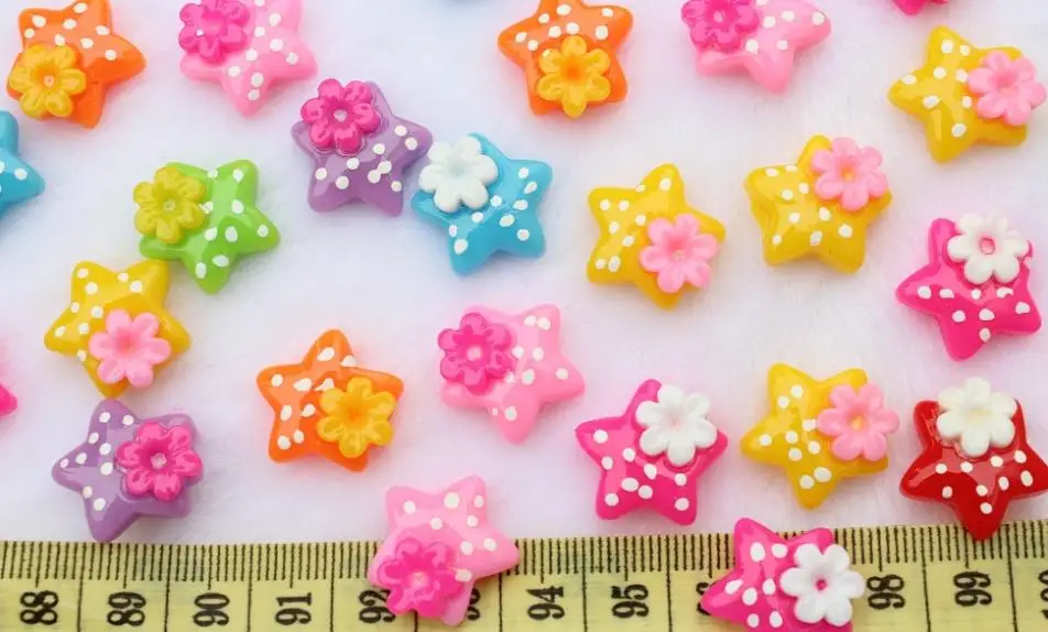 220 pcs Kawaii Resin Mixed Star with polka dots and flower flatback Deco Cabochons wholesale free shipping