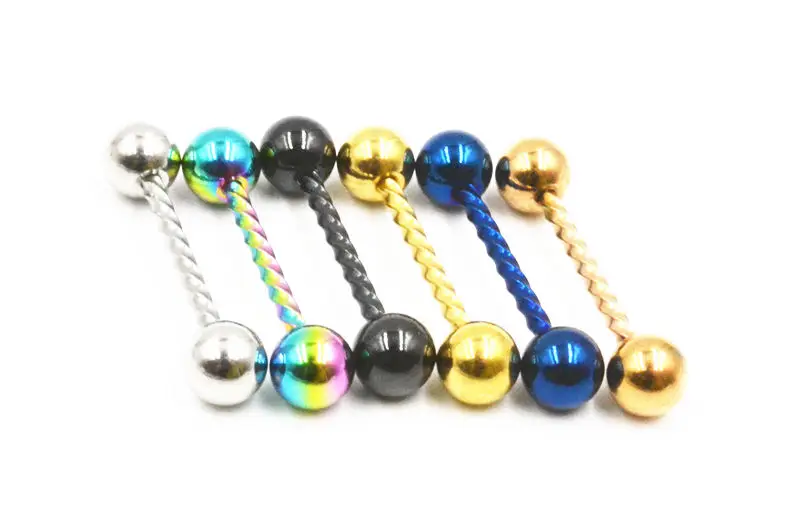 

Free Shipping 50pcs Body Jewelry Twist Tongue/ Nipple Shield Ring Barbells Bar 14G~1.6mmX16mmx6/6mm Piercing Jewelry