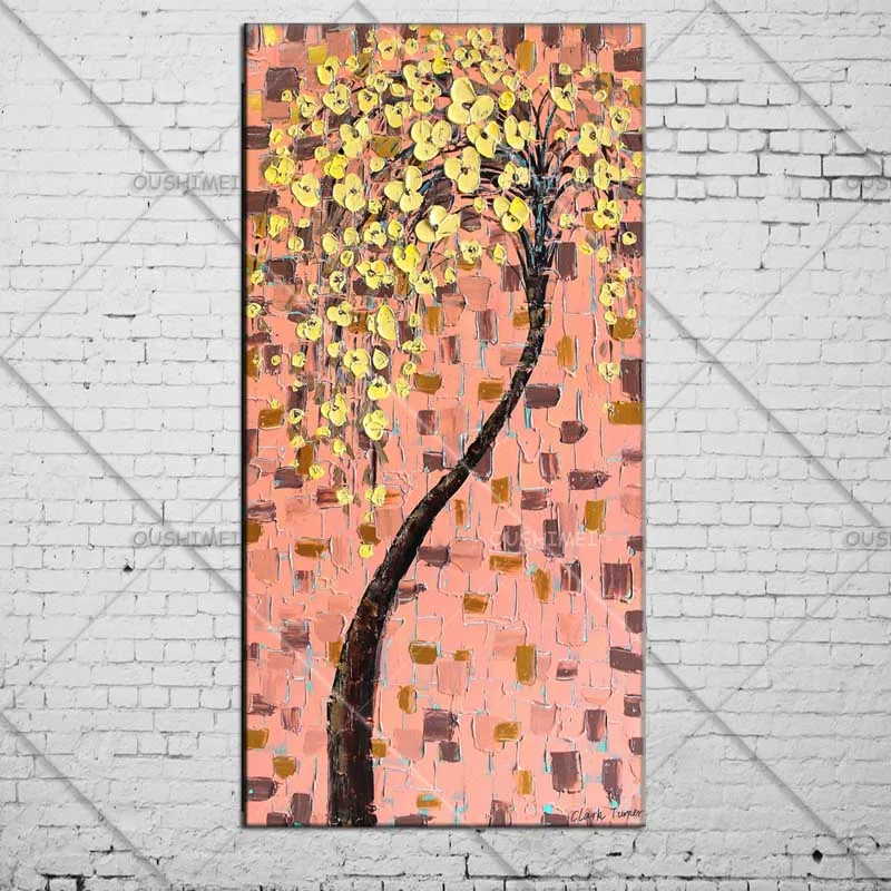 

Ручная роспись нож цветок дерево холст масляная роспись стена искусство Декор ручной работы Современный абстрактный желтый цветок нож масляная роспись