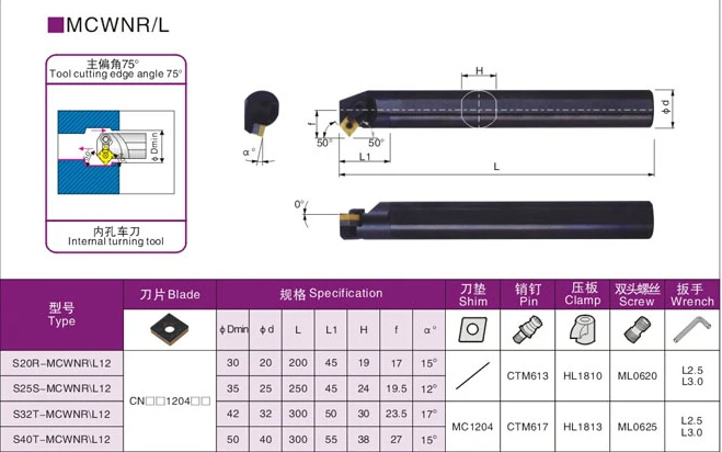 1PCS S20R-MCWNR12 S25S-MCWNR12 S32T-MCWNR12 S40T-MCWNR12 MCWNL12 20mm 25mm 32mm 40mm the Right/Left Hand CNC Turning Lathe tools