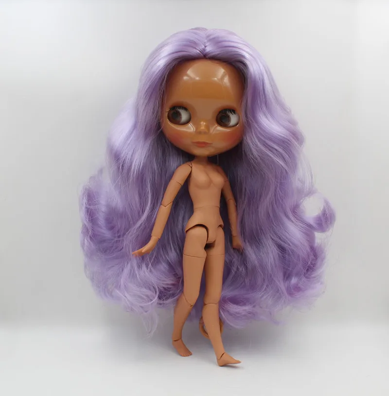 Blygirl,Blyth dolls, light purple curls, new dolls with 19 and 7 joints, black skin, plain face shells, 1/6 dolls, nude dolls