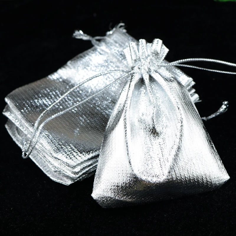 New Fashion Jewelry Pouch 500Pcs Silver Satin Gift Pouch Jewelry Drawstring Packaging Bags Wedding Favor Gift Bag Pouches 9X12cm