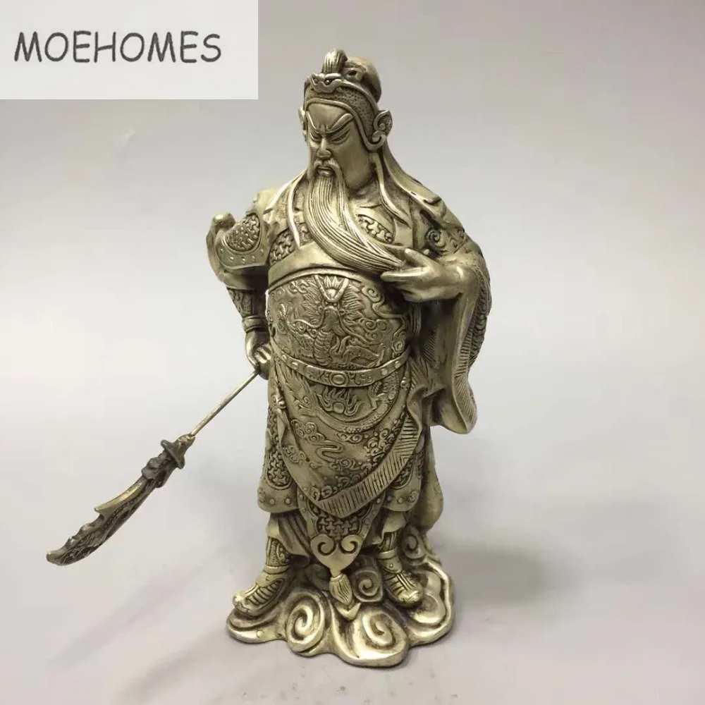 

MOEHOMES Chinese Silver Dragon Head Loyalism Warrior GuanGong Guan Yu God Statue metal handicraft