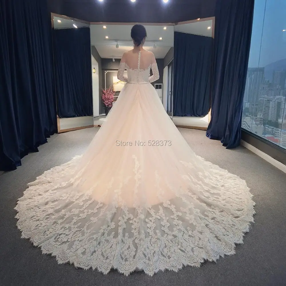 YNQNFS W17 Real Pictures Vestido de Noiva 80cm Long Cathedral Train Long Sleeve Lace Wedding Dress 2018 Bridal Party Gowns