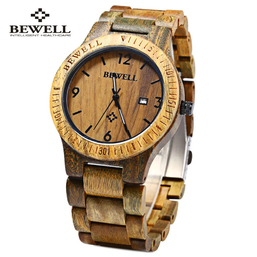 Bewell ZS-W086B Luxury Brand Wood Watch men Analog Quartz Movement Date Waterproof Male Wristwatches relogio masculino