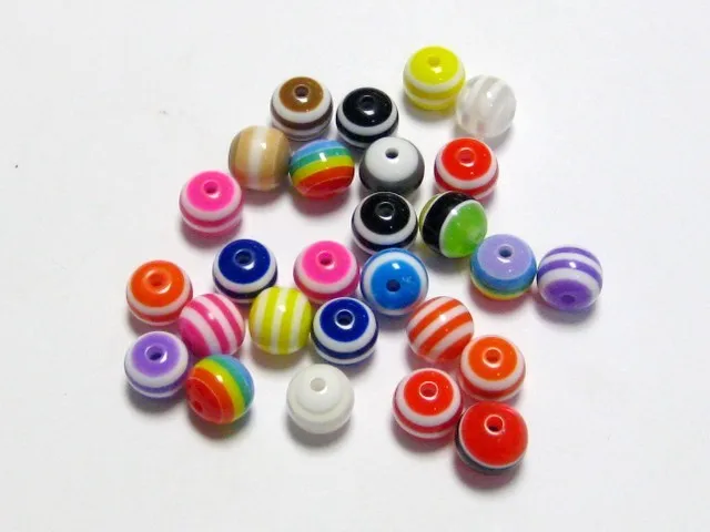 

100 pcs Mixed Colour Stripes Acrylic Round Beads 10mm fashion diy Accessories F0191