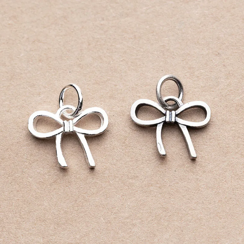 1pc/Lot 925 Sterling Silver Retro Bow Ring Charms 14x11mm Decoration Pendants DIY Jewelry Making Earrings Fine Accessories