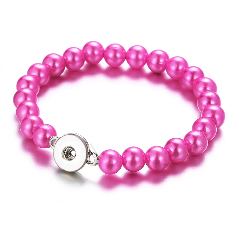 Fashion Colorful Imitation pearls Beads snap Bracelets Elastic fit DIY 12mm snap buttons Jewelry Diameter 6cm  AB0005