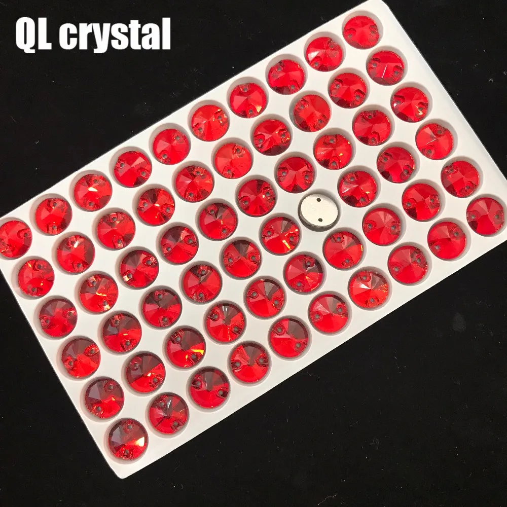 QL Glass Crystal Sew on Rhinestones red Color Flatback  Round stone for wedding dress DIY clothing bags shoes accessories