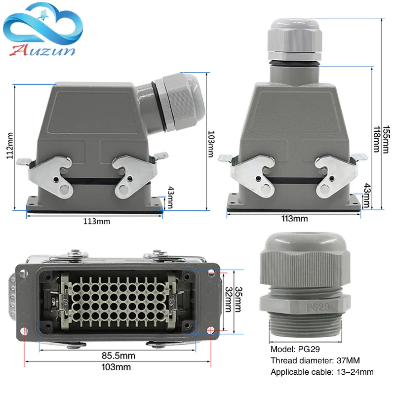 Hdc-hd-040 rectangular heavy duty connector 40 core industrial waterproof aviation plug socket male bus cold pressure 10A