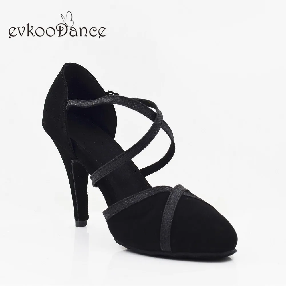 Evkoodance Modern Dance Shoes High heel 8.5cm Glitter Nubuck Ballroom Waltz Tango Shoes Closed Toe Latin Salsa Ballroom Shoe DIY