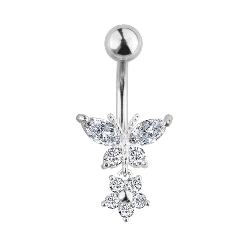 1pc High Crystal Dangle Surgical Steel Naval Ring Waterdrop Butterfly Belly Button Rings Sexy Belly Bar Body Piercing Jewelry