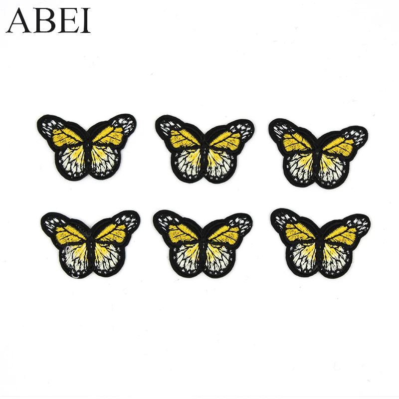 10pcs/lot Diy Iron On yellow Butterfly Appliques Clothes Sewing Patches for backpack coats jeans Iron Stickers Garment Badge