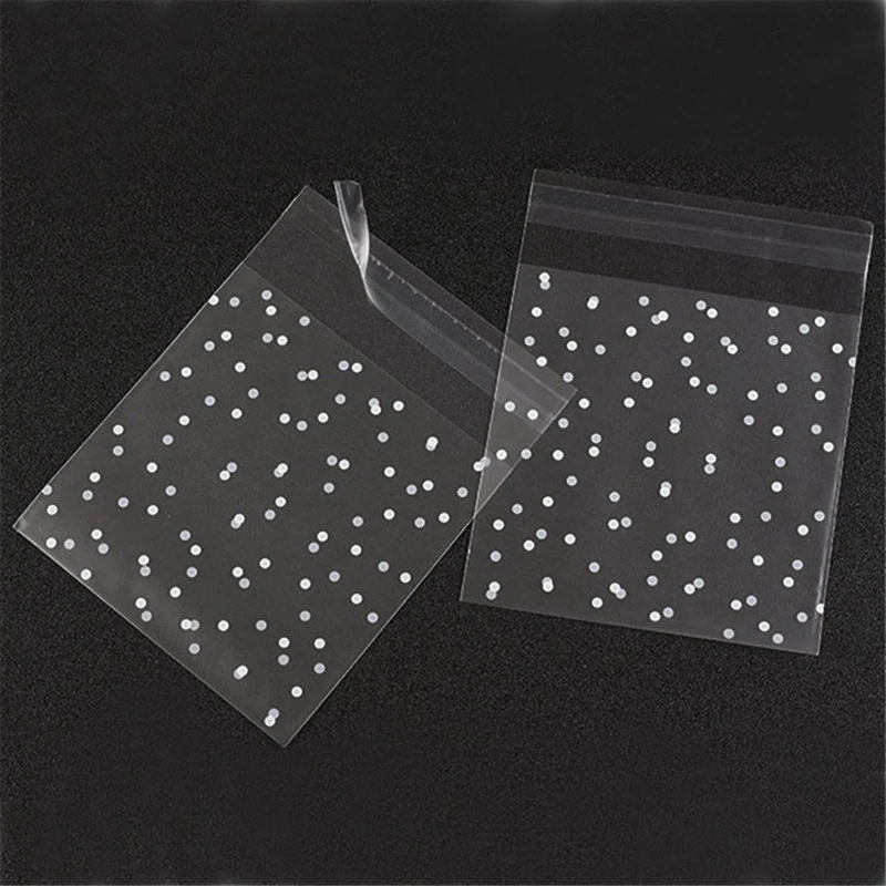 25Pcs 10*10cm White Dots Transparent Frosted Plastic Bag Cookie Candy Packaging Bag Self-adhesive Point Christmas Party Gift Bag