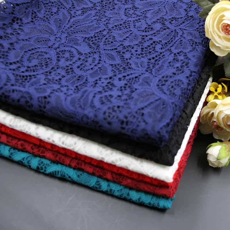 Stretch Nylon Lace 1 Yard 12 Colors Royal blue Wine red Green Navy blue Pink Spandex Lace Fabric Dress Cloth Material Continuous