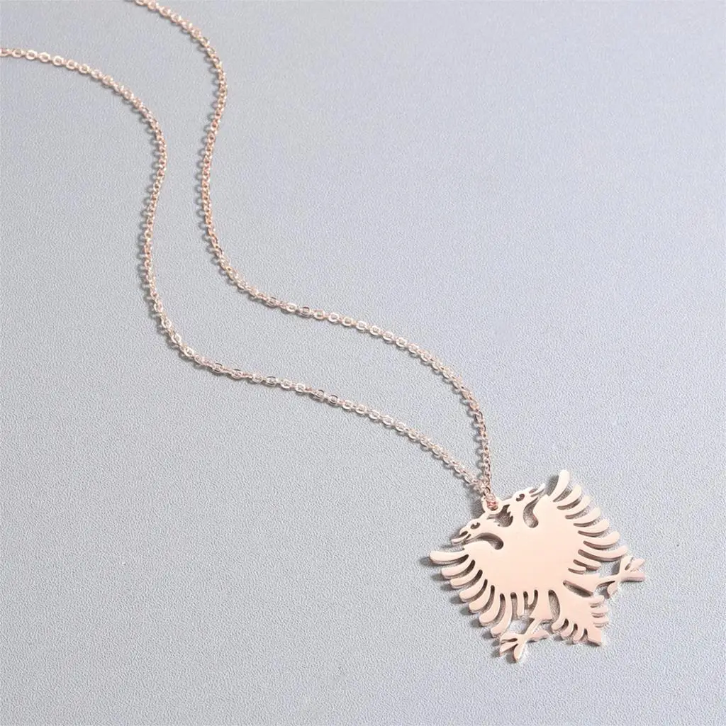Kinitial New Albania Double Eagle Pendants Necklaces Stainless Steel Choker Jewelry for Women Girls Ethnic Gifts bijoux femme