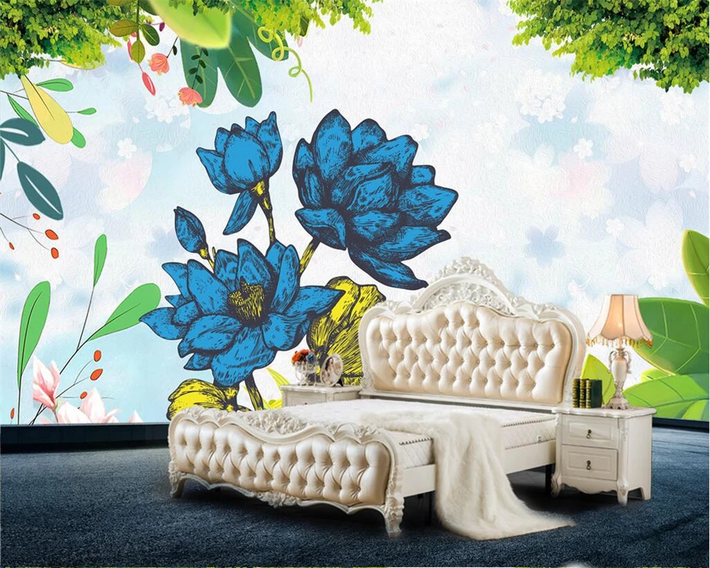 

Beibehang Custom wallpaper furniture decoration hand-painted garden flowers and birds fresh TV background walls 3d wallpaper