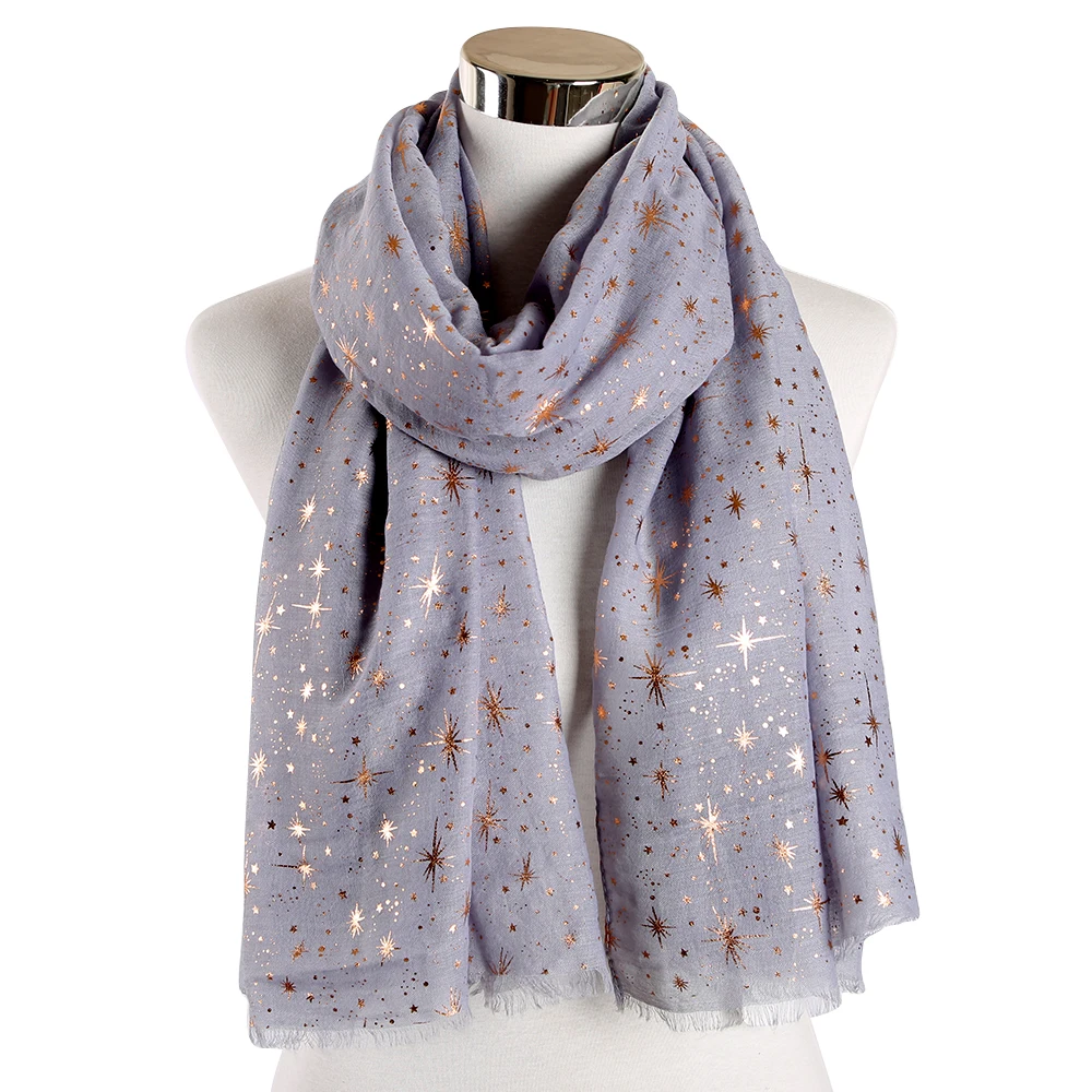 FOXMOTHER New Fashion Autumn Shawl Rose Gold Foil Star Print Scarf Galaxy Scarves Birthday Bridesmaids Gifts Dropshipping Scarf