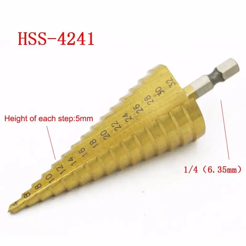 

4-32mm HSS 4241 Steel Step Cone Titanium Coated Drill Bit Cut Tool Set Hole Cutter for Soft metal