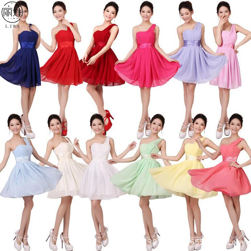 

One-shoulder Candy Color Bridesmaid Dresses Chiffon Short Dress For Wedding Guests Sister Formal Dress Vestido Madrinha LF27