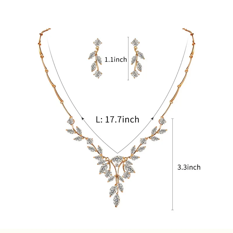 WEIMANJINGDIAN Brand Elegant Marquise Vine Cubic Zirconia CZ Crystal Necklace and Earring Bridal Jewelry Set