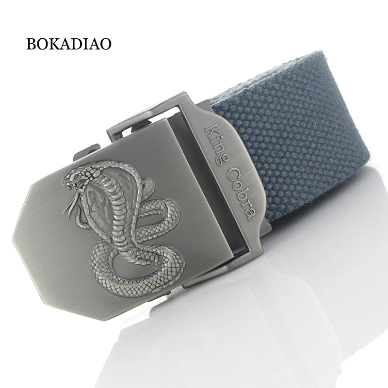 BOKADIAO Men&Women Military Canvas Belt Luxury King Cobra Metal Buckle Jeans Belt Tactical Belt for Men Waistband Strap Male