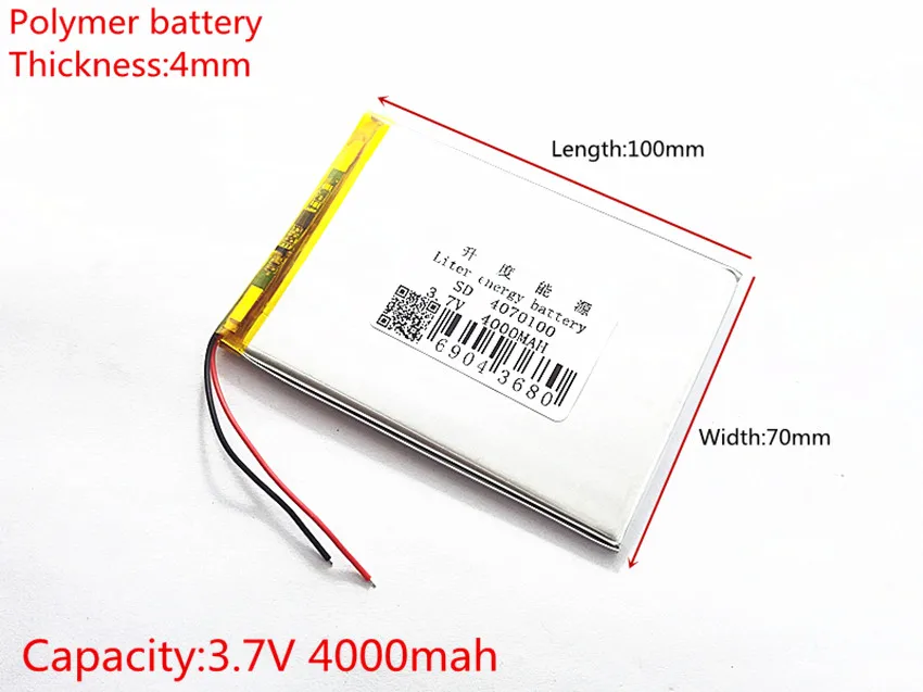 Batería de energía de litro 3.7V 4000MAH 4070100   Batería de polímero de litio con tablero de protección para tableta PC MID de 7 pulgadas