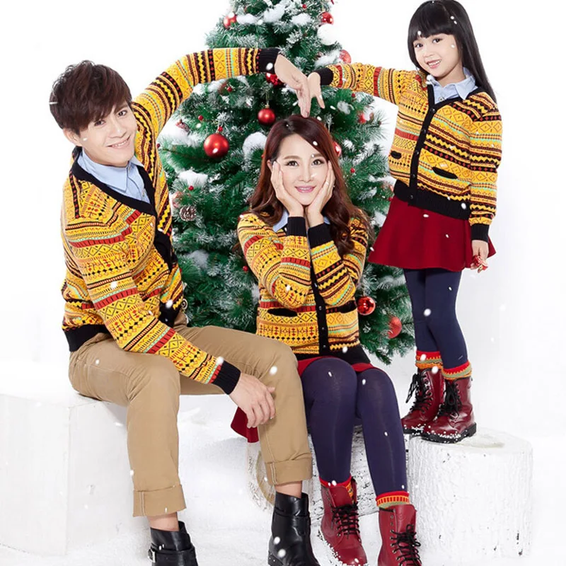 

Family Clothing Set Clothes Spring Autumn Fashion Striped Sweaters Cotton National Wind Knitting Coat Plus Size