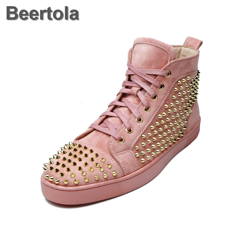 

Casual Shoes Woman Sneakers Lace Up High Top Sneakers Women Rivet Spring Autumn Pink Sneakers Fashion Zapatos De Mujer New Style