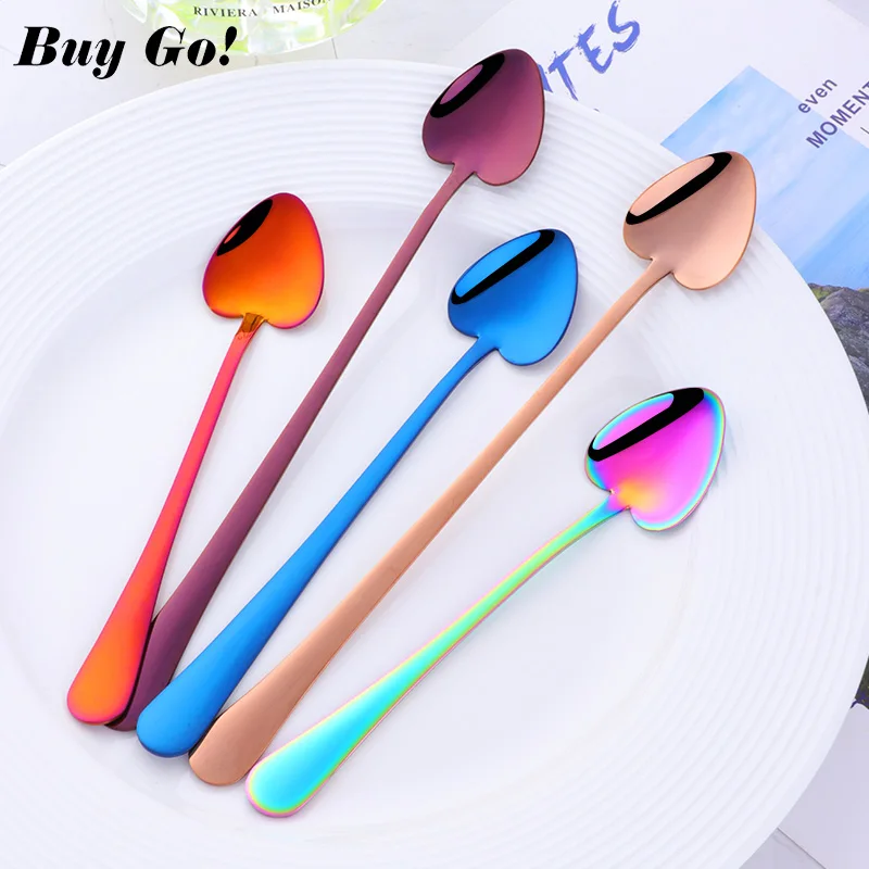 1PC Heart Shape Stainless Steel Small Dessert Tea Coffee Spoon Rose Gold Sugar Honey Ice Cream Scoop Kitchen Tableware Flatware