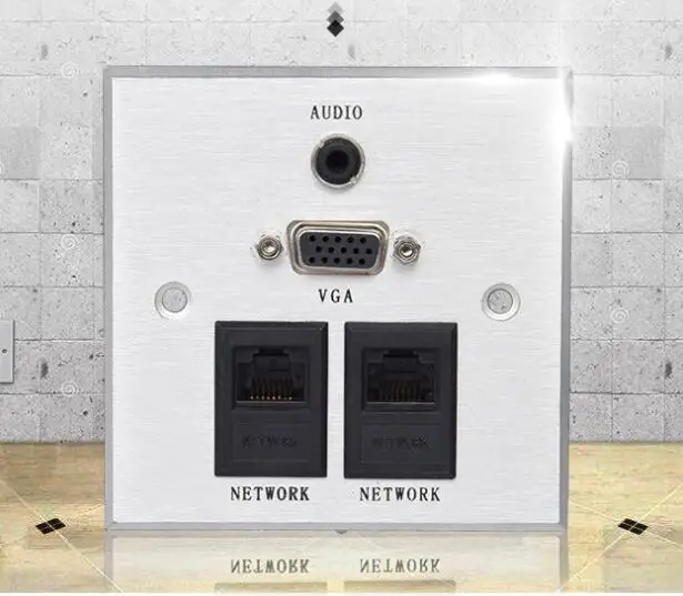 Free Shipping Multimedia Panel Socket Aluminum Panel Socket Multifunction Information Panel with 1*Audio,1*VGA,2*RJ45