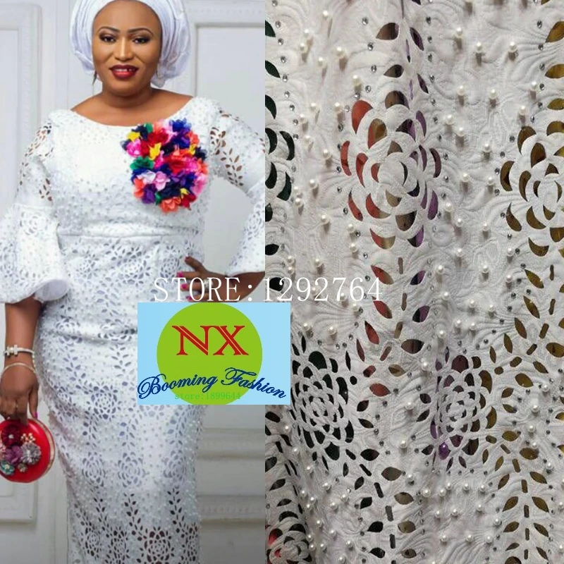 Fashion Laser white color Cutting Jacquard Fabric African Embroidery Lace Fabric For Party Origin GUIpure Cord Lace Material