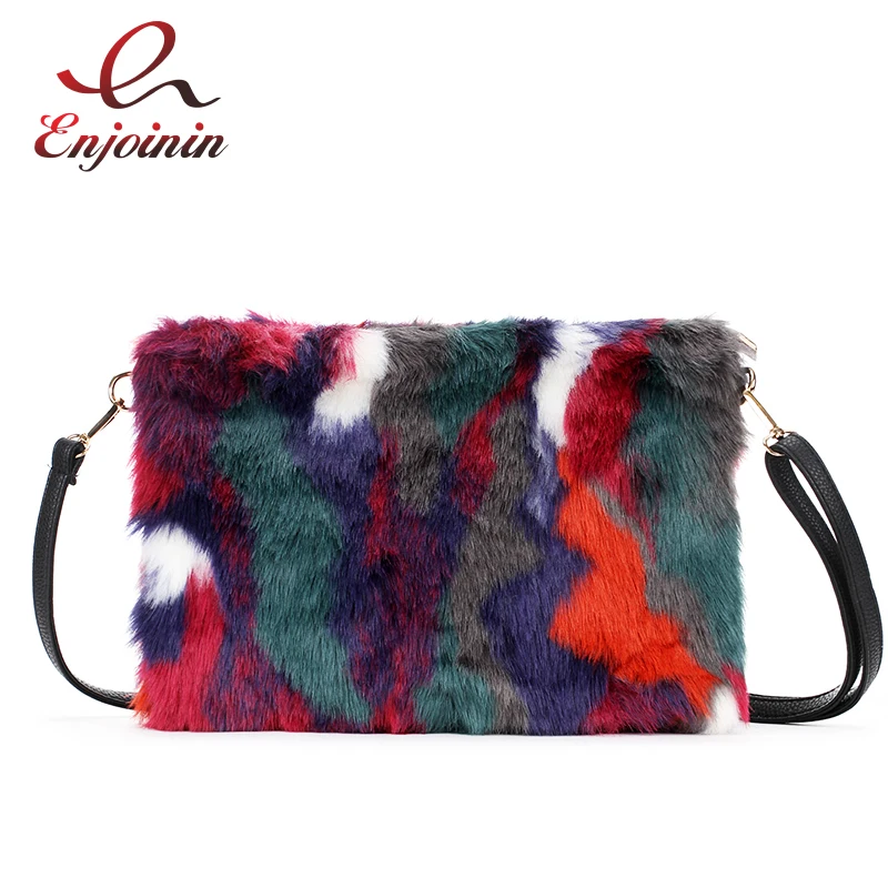 

Fashion Women's Clutches Lady Mixed Faux Fur Purses and Handbags Shoulder Bags Female Crossbody Bag Designer Envelope Bag Winter