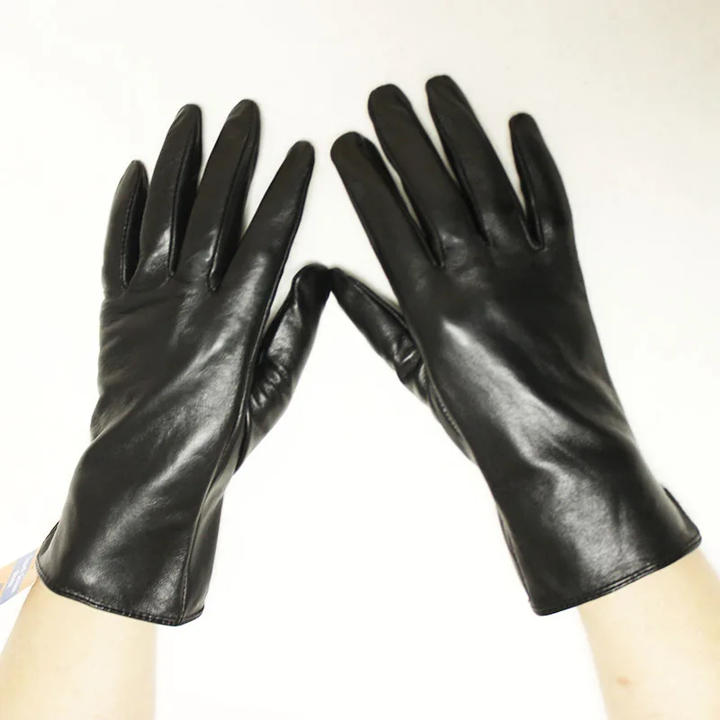 Guantes de cuero para conducir para mujer, manoplas de piel de oveja finas, sin forro, para montar en motocicleta, color negro, para primavera y