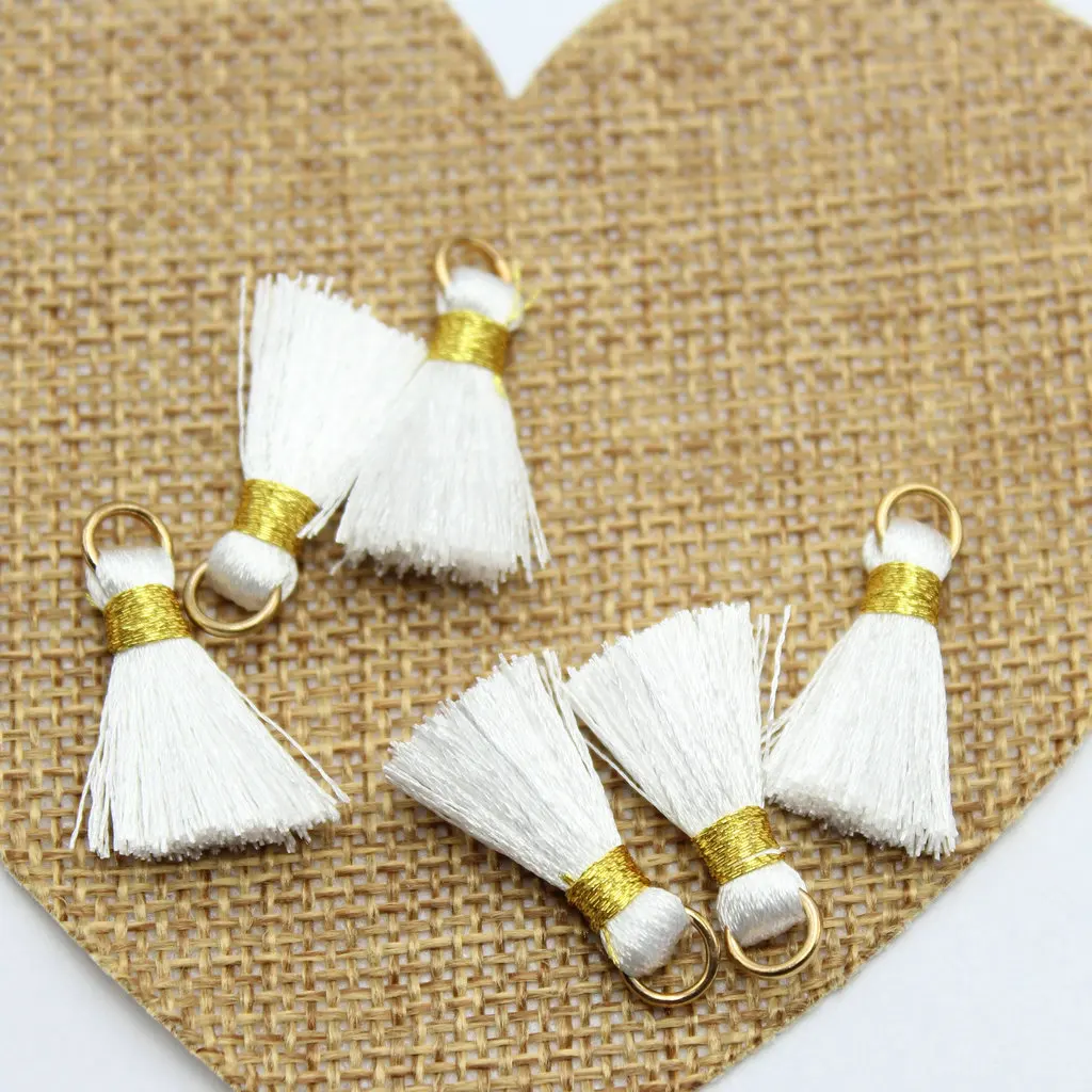

150pcs White Mini Tassels with Gold Binding White Cotton Jewelry Making Tassels White Tiny Tassels for Bracelets