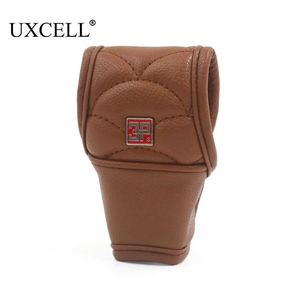 UXCELL Borwn Faux Leather Non-Slip Cover Protector Sleeve For Car Manual Shift Knob for most car shift knob